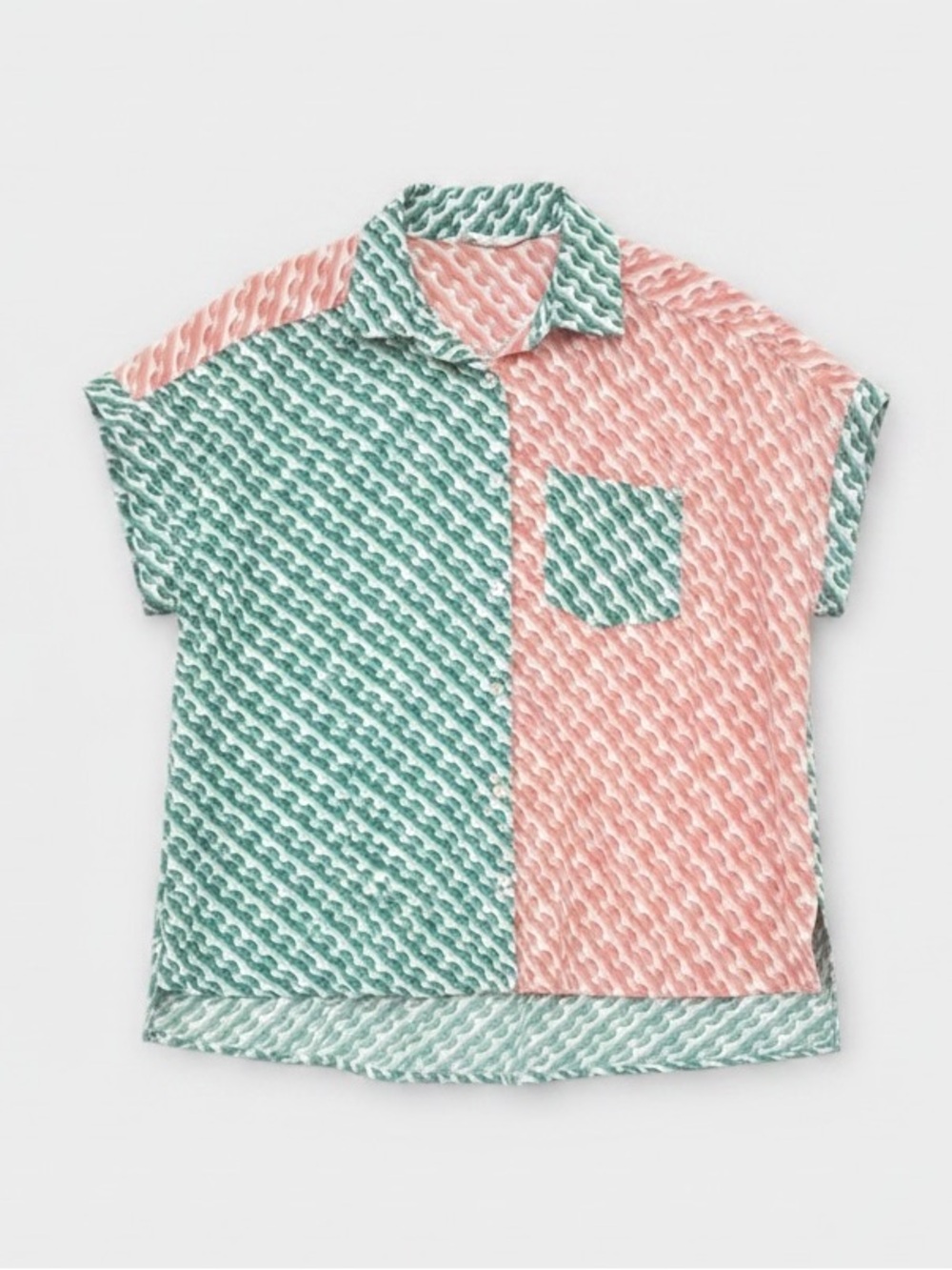 Entro Geometric Pattern Boxy Loose Fit Short Sleeve Top Pink Green Size Small